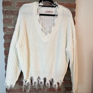 Distressed White Sweater